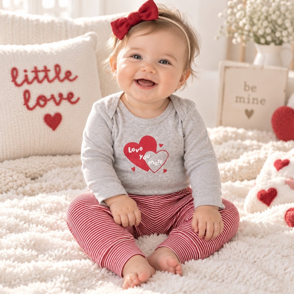 Carter's Just One You Baby Girls Love You More Heart Bodysuit and Striped Pants